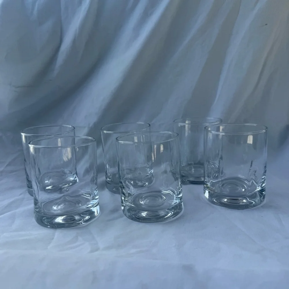 Clear Cylindrical Pinch Glasses or Dimple Glasses Lowball Glass Set of 8